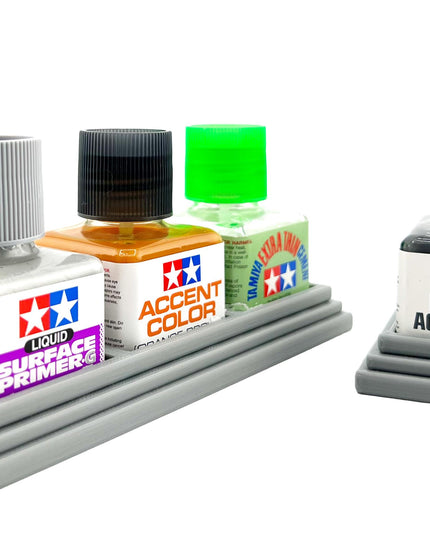 Anti-Tip 3D Printed Tamiya Glue Bottle Holder Dual Square & Hex Style + Single Square 1 Each w/Rubber Feet Tamiya 87038 87012