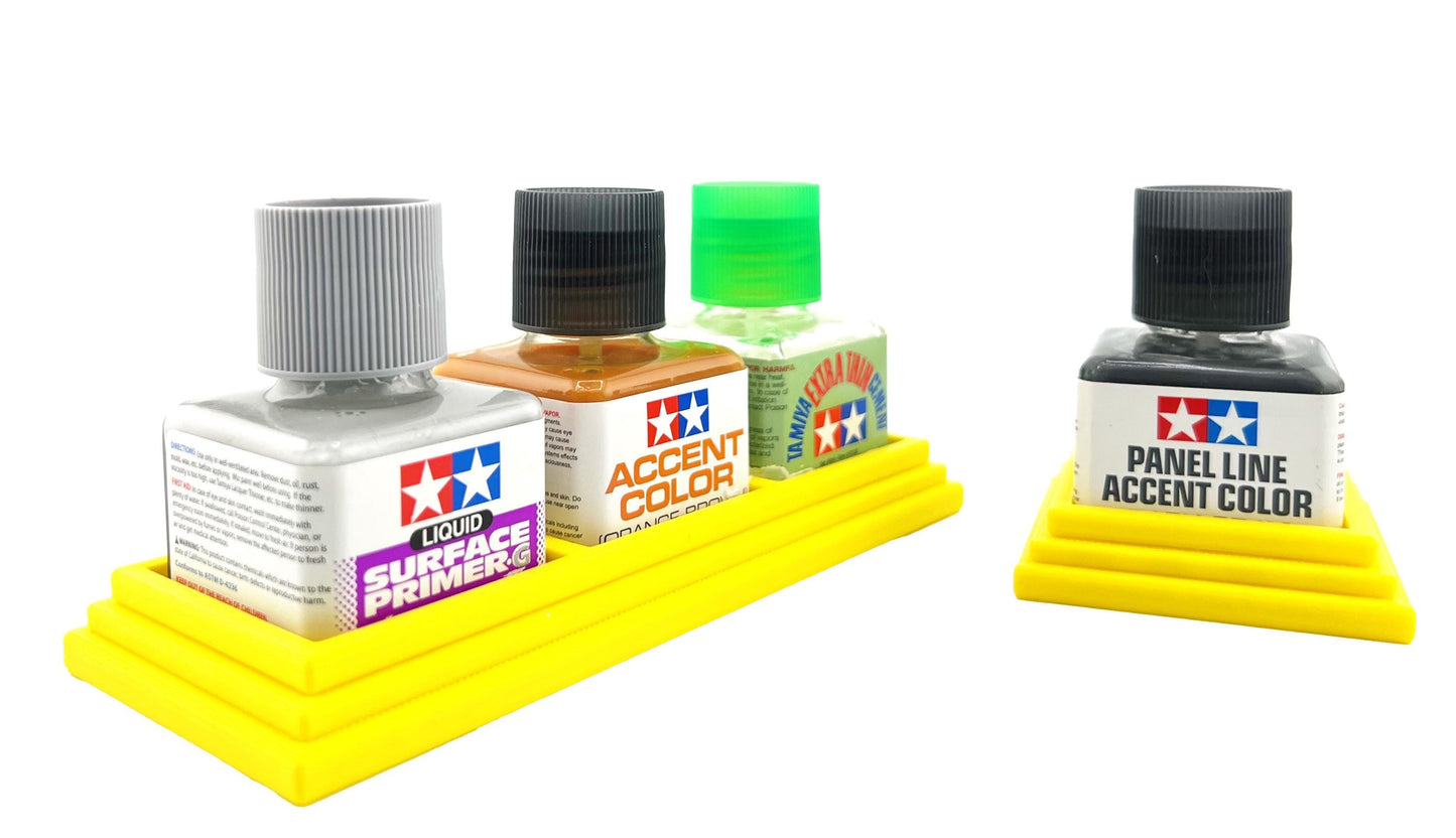 Anti-Tip 3D Printed Tamiya Glue Bottle Holder Dual Square & Hex Style + Single Square 1 Each w/Rubber Feet Tamiya 87038 87012