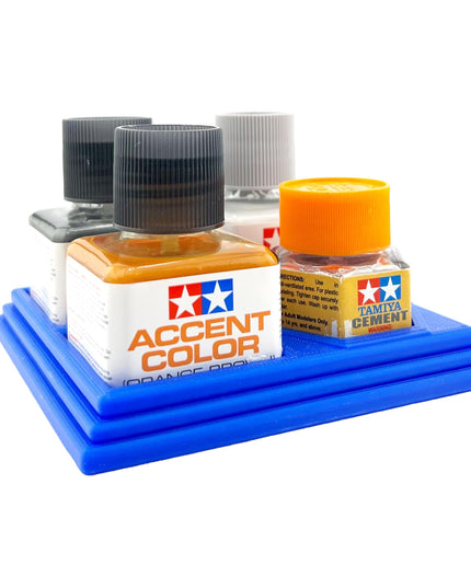 Anti-Tip 3D Printed Tamiya Glue Bottle Holder 3 Square and 1 Hex with Rubber Feet Tamiya 87038 87012