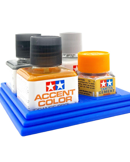 Anti-Tip 3D Printed Tamiya Glue Bottle Holder 3 Square and 1 Hex with Rubber Feet Tamiya 87038 87012