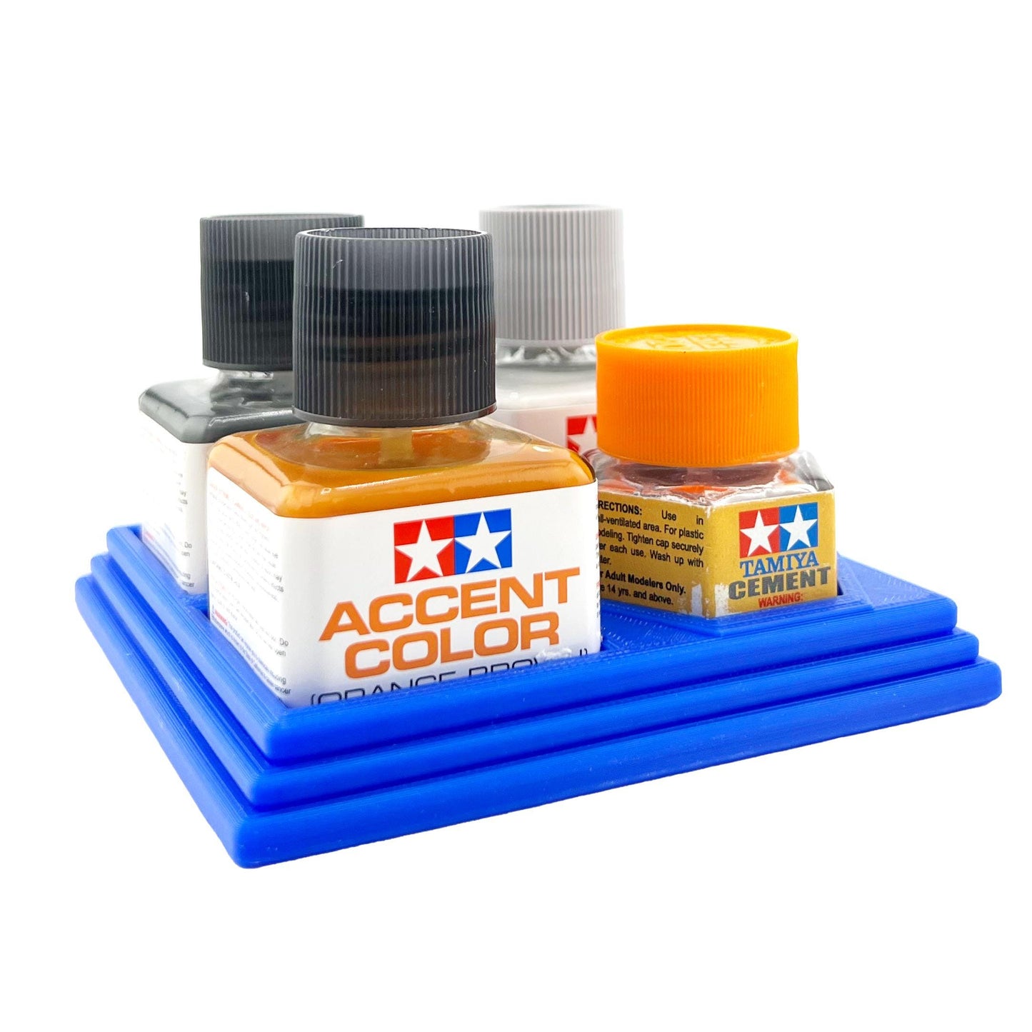 Anti-Tip 3D Printed Tamiya Glue Bottle Holder 3 Square and 1 Hex with Rubber Feet Tamiya 87038 87012