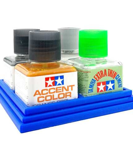 Anti-Tip 3D Printed Tamiya Glue Bottle Holder Quad Square with Rubber Feet Tamiya 87038 87182