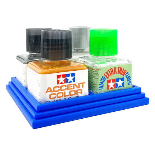 Anti-Tip 3D Printed Tamiya Glue Bottle Holder Quad Square with Rubber Feet Tamiya 87038 87182