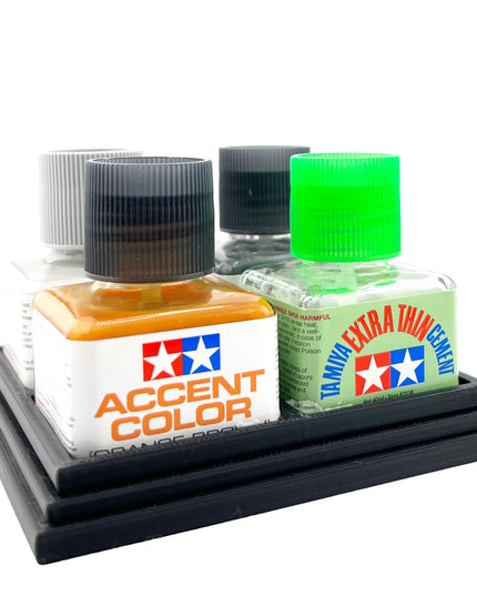 Anti-Tip 3D Printed Tamiya Glue Bottle Holder Quad Square with Rubber Feet Tamiya 87038 87182