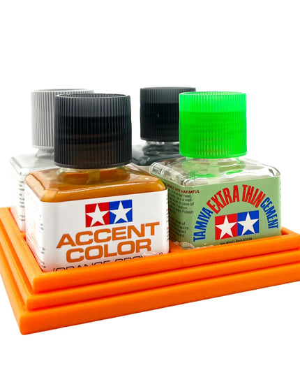 Anti-Tip 3D Printed Tamiya Glue Bottle Holder Quad Square with Rubber Feet Tamiya 87038 87182