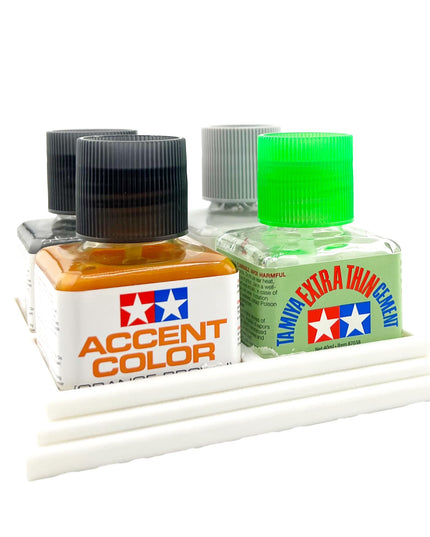Anti-Tip 3D Printed Tamiya Glue Bottle Holder Quad Square with Rubber Feet Tamiya 87038 87182