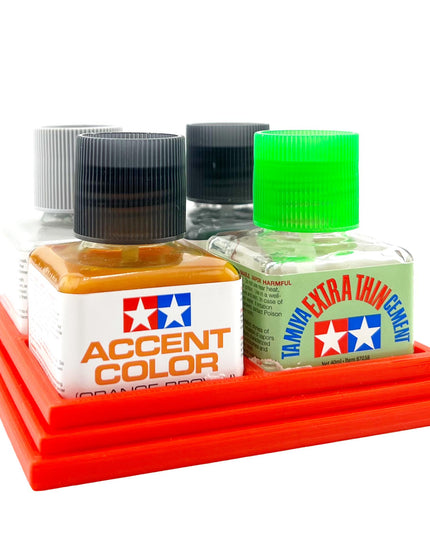 Anti-Tip 3D Printed Tamiya Glue Bottle Holder Quad Square with Rubber Feet Tamiya 87038 87182