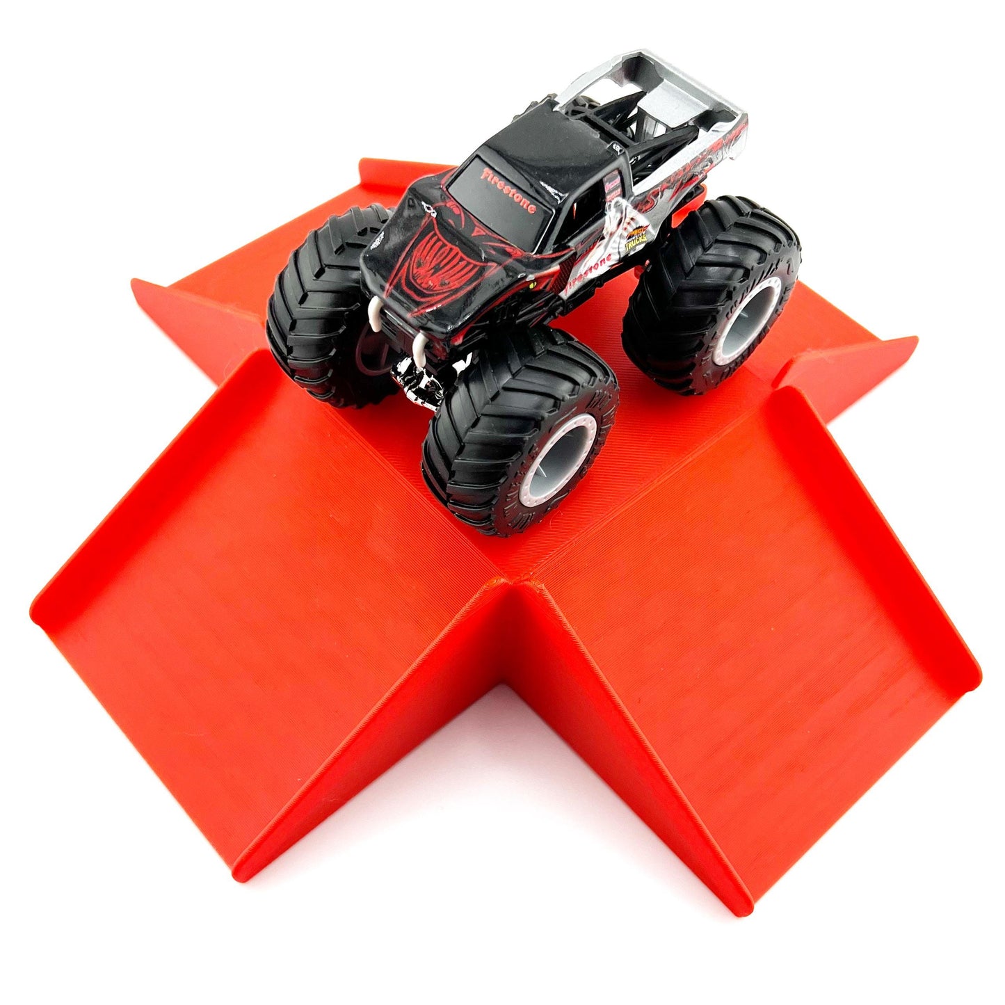 Jeff Did It! - Hot Wheels Monster Truck / Car - Free Style 2 Lane 4 Way Table Top Jump - Anti-Slip Rubber Feet - Designed & Made in the USA