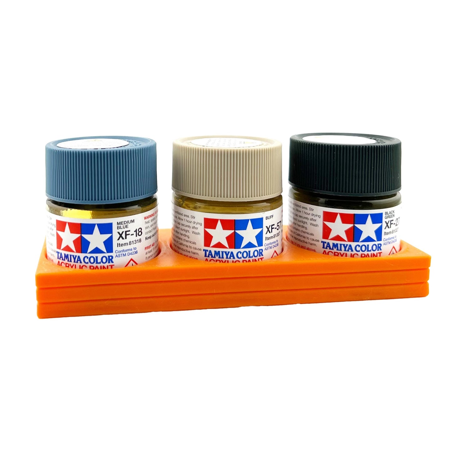 Tamiya 23ml Paint Bottle Holder - Holds 3 Tamiya 23ml Bottles with Anti-Slip Rubber Feet - 3d Printed