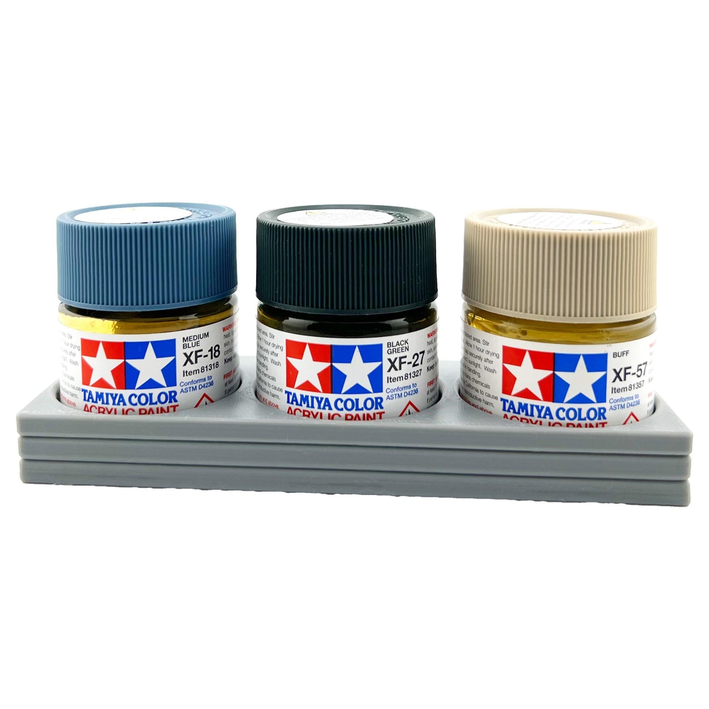 Tamiya 23ml Paint Bottle Holder - Holds 3 Tamiya 23ml Bottles with Anti-Slip Rubber Feet - 3d Printed