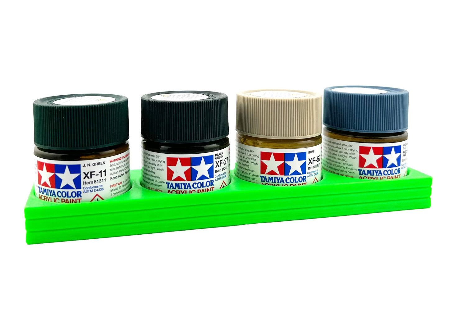 Tamiya 23ml Paint Bottle Holder - Holds 4 Tamiya 23ml Bottles with Anti-Slip Rubber Feet - Long Style - 3d Printed