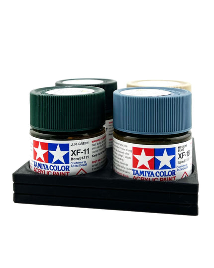 Tamiya 23ml Paint Bottle Holder - Holds 4 Tamiya 23ml Bottles with Anti-Slip Rubber Feet - Square Style - 3d Printed