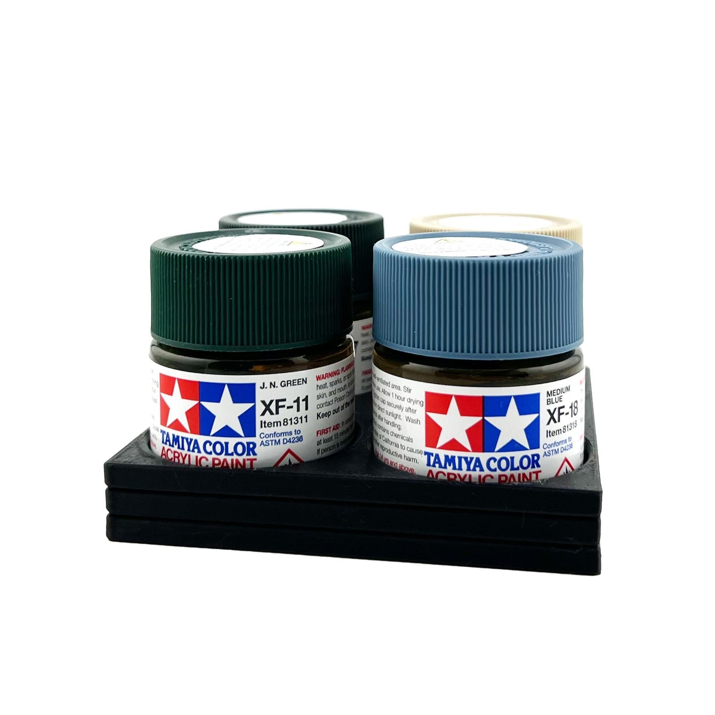 Tamiya 23ml Paint Bottle Holder - Holds 4 Tamiya 23ml Bottles with Anti-Slip Rubber Feet - Square Style - 3d Printed