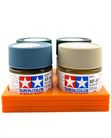 Tamiya 23ml Paint Bottle Holder - Holds 4 Tamiya 23ml Bottles with Anti-Slip Rubber Feet - Square Style - 3d Printed