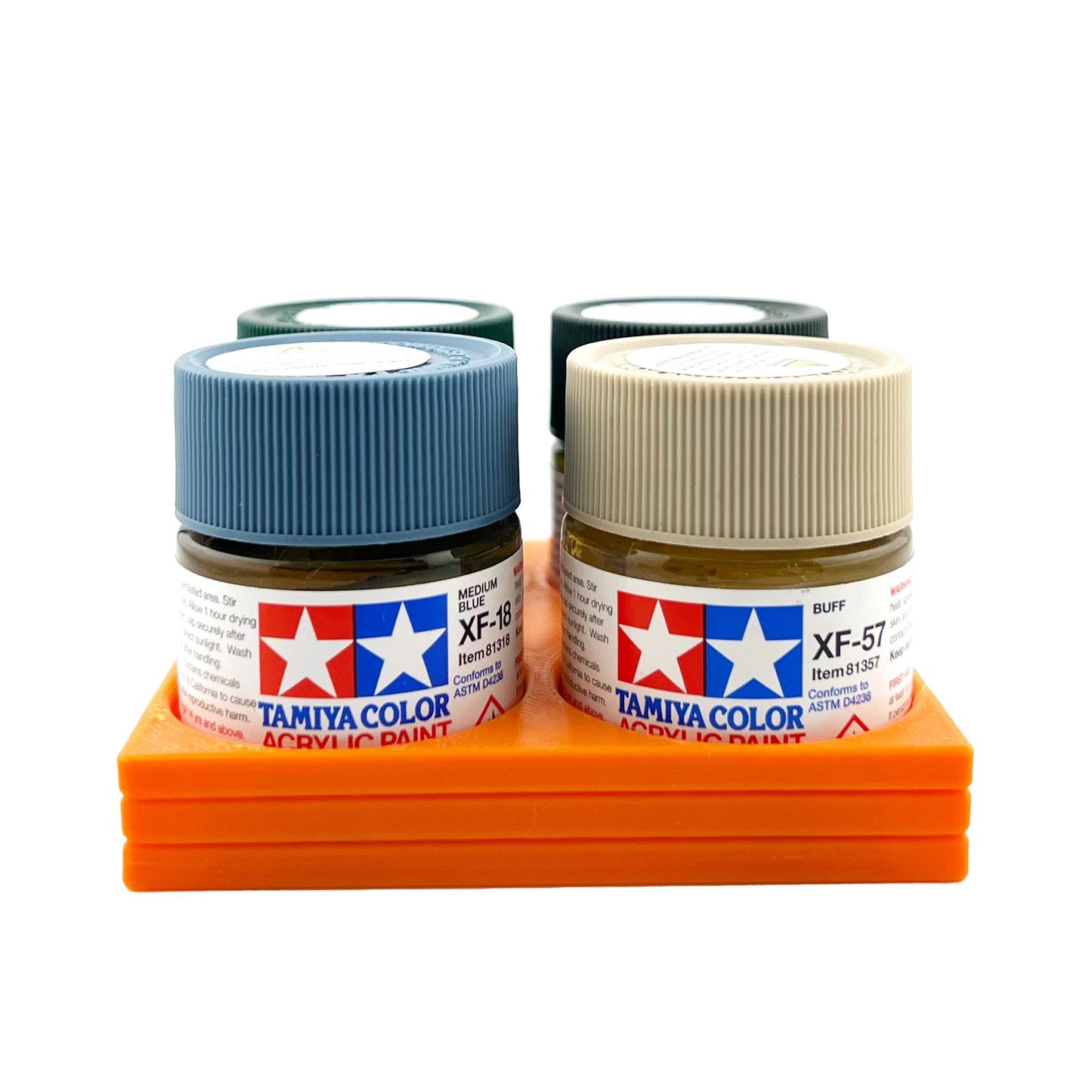 Tamiya 23ml Paint Bottle Holder - Holds 4 Tamiya 23ml Bottles with Anti-Slip Rubber Feet - Square Style - 3d Printed