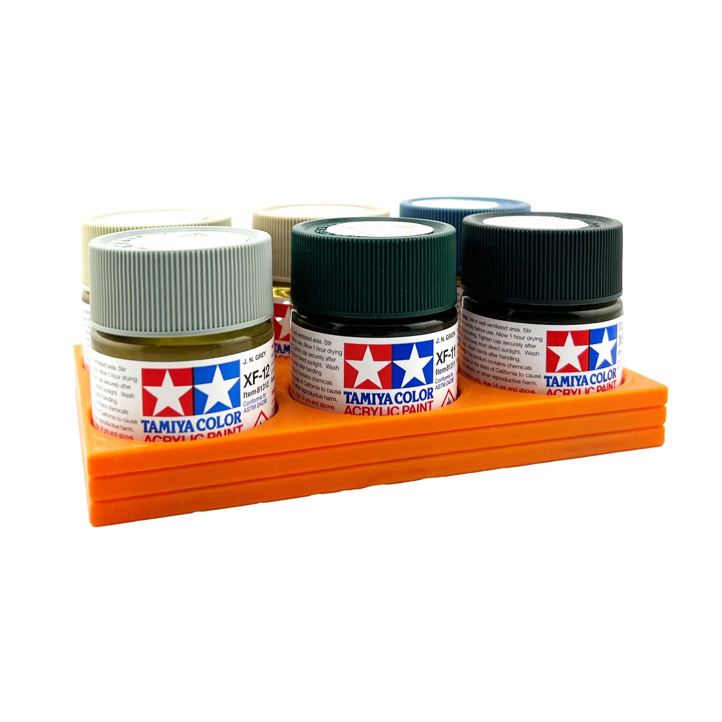 Tamiya 23ml Paint Bottle Holder - Holds 6 Tamiya 23ml Bottles with Anti-Slip Rubber Feet - 3d Printed