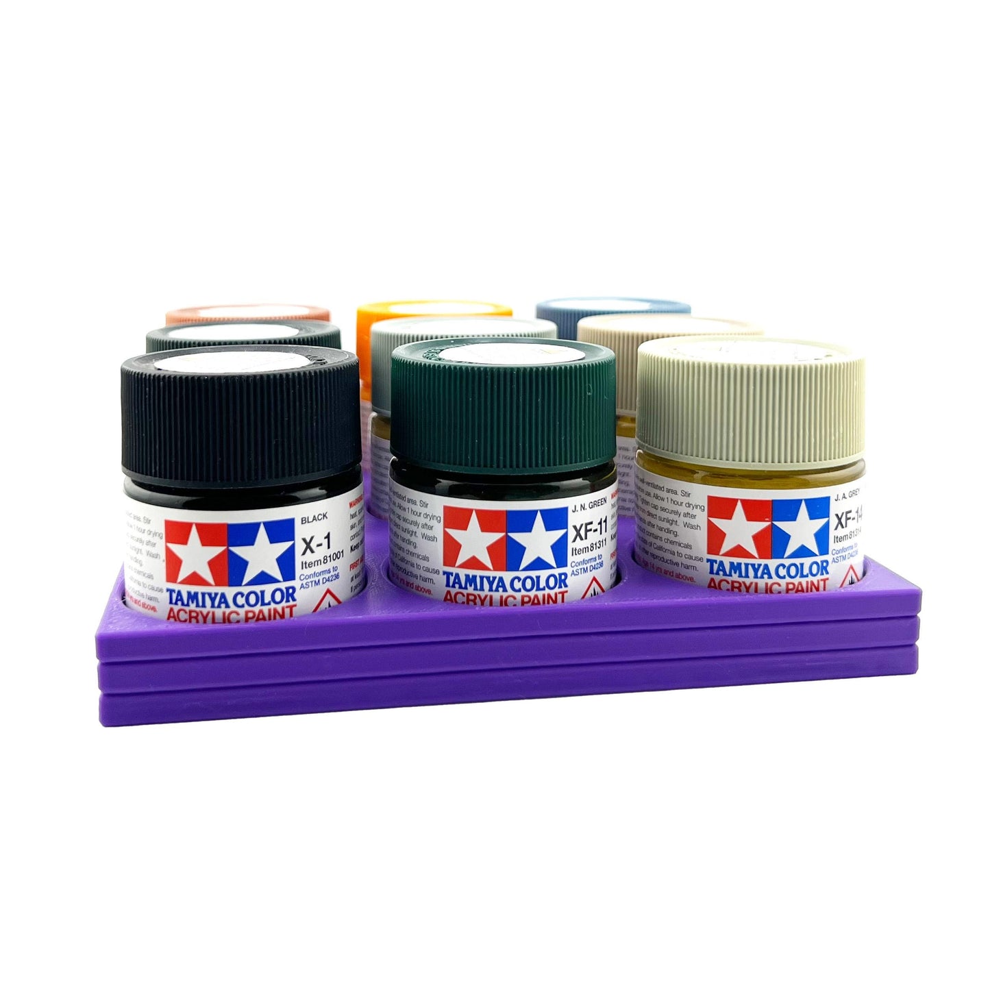 Tamiya 23ml Paint Bottle Holder - Holds 9 Tamiya 23ml Bottles with Anti-Slip Rubber Feet - 3D Printed