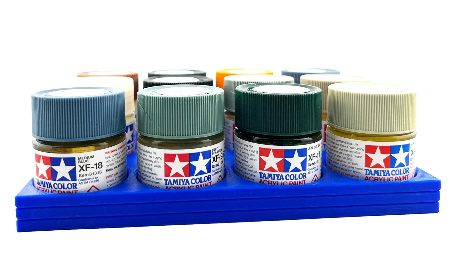 Tamiya 23ml Paint Bottle Holder - Holds 12 Tamiya 23ml Bottles with Anti-Slip Rubber Feet - 3D Printed