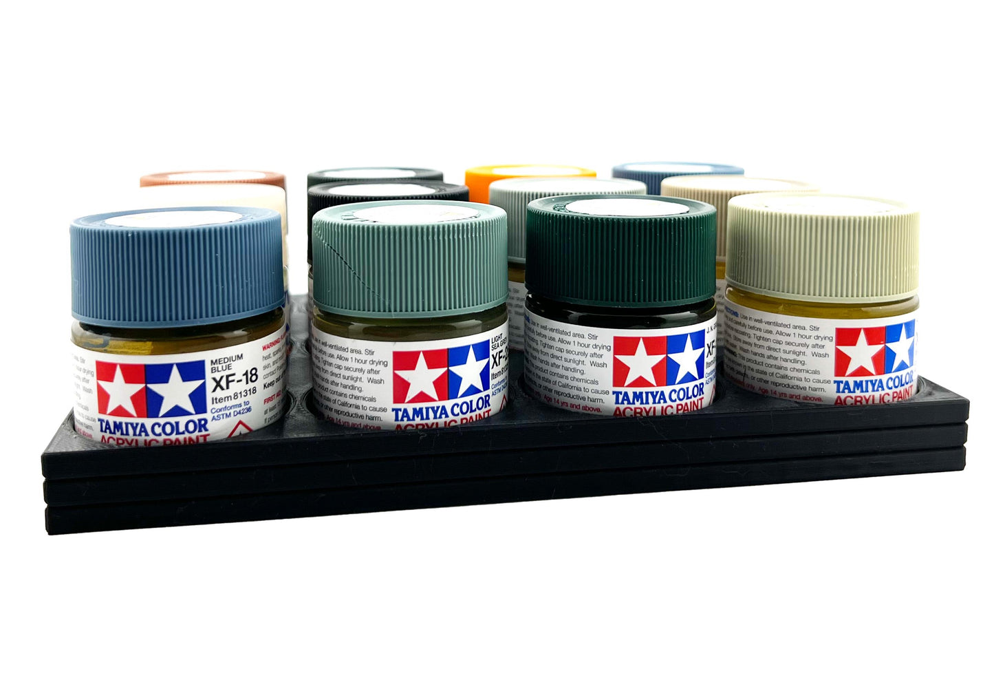 Tamiya 23ml Paint Bottle Holder - Holds 12 Tamiya 23ml Bottles with Anti-Slip Rubber Feet - 3D Printed