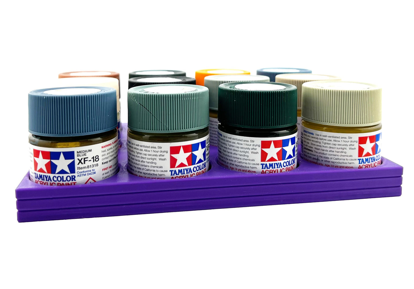 Tamiya 23ml Paint Bottle Holder - Holds 12 Tamiya 23ml Bottles with Anti-Slip Rubber Feet - 3D Printed