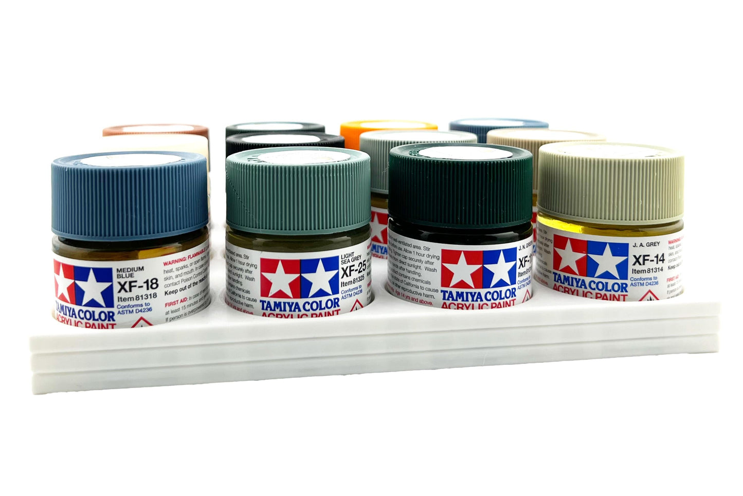 Tamiya 23ml Paint Bottle Holder - Holds 12 Tamiya 23ml Bottles with Anti-Slip Rubber Feet - 3D Printed