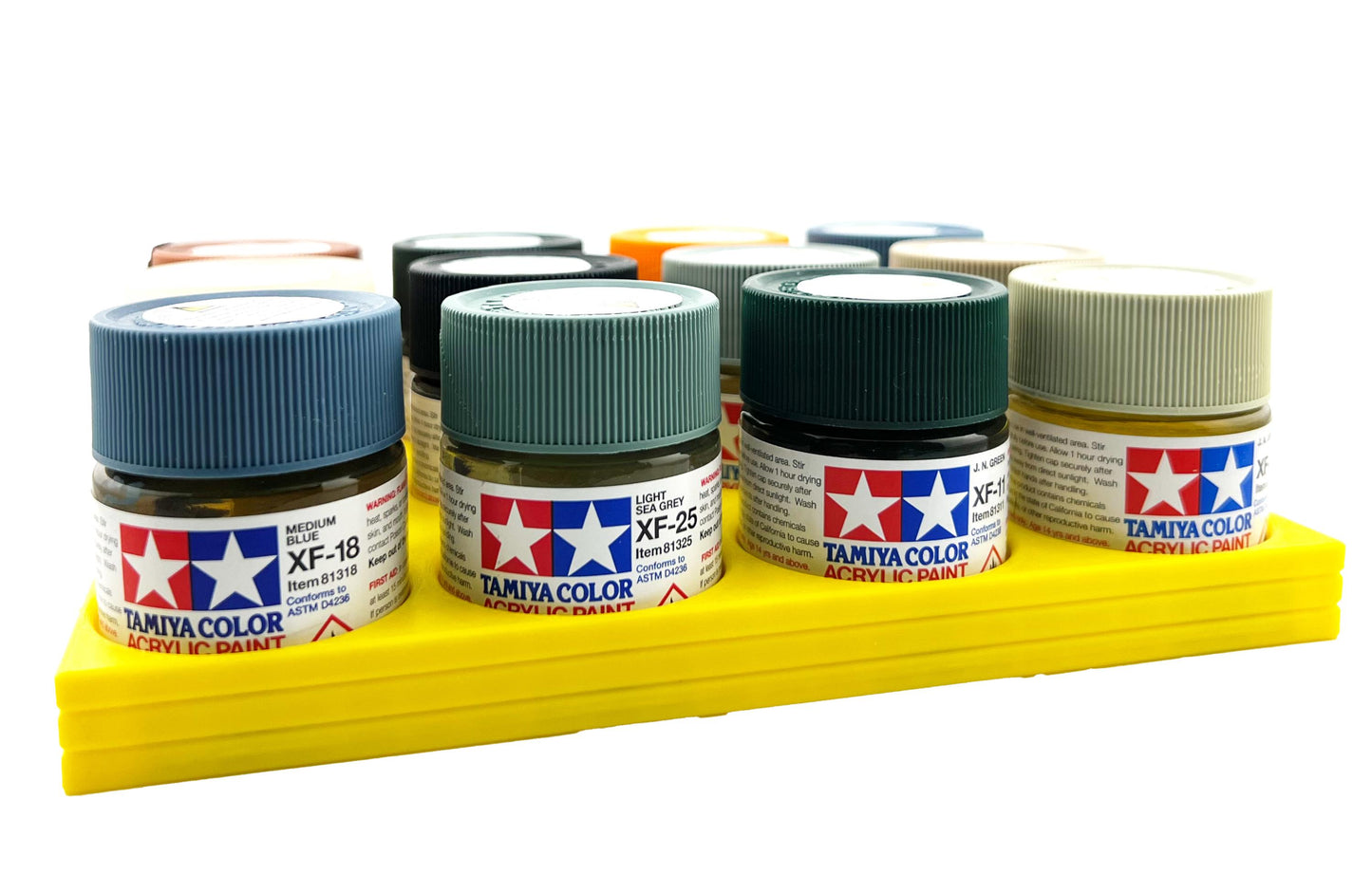 Tamiya 23ml Paint Bottle Holder - Holds 12 Tamiya 23ml Bottles with Anti-Slip Rubber Feet - 3D Printed