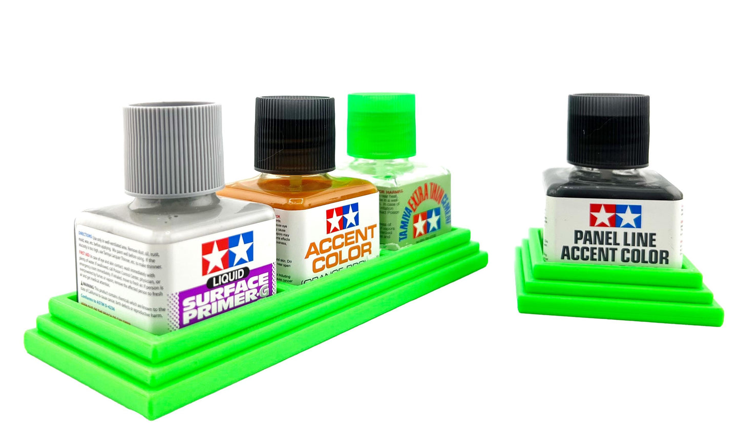 Anti-Tip 3D Printed Tamiya Glue Bottle Holder Dual Square & Hex Style + Single Square 1 Each w/Rubber Feet Tamiya 87038 87012