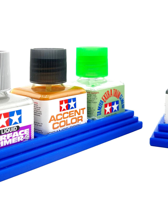 Anti-Tip 3D Printed Tamiya Glue Bottle Holder Dual Square & Hex Style + Single Square 1 Each w/Rubber Feet Tamiya 87038 87012