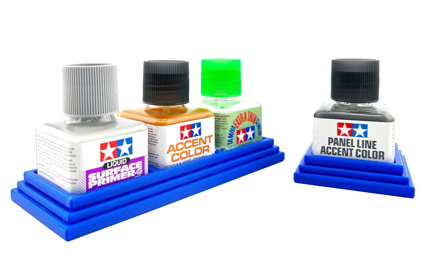 Anti-Tip 3D Printed Tamiya Glue Bottle Holder Dual Square & Hex Style + Single Square 1 Each w/Rubber Feet Tamiya 87038 87012