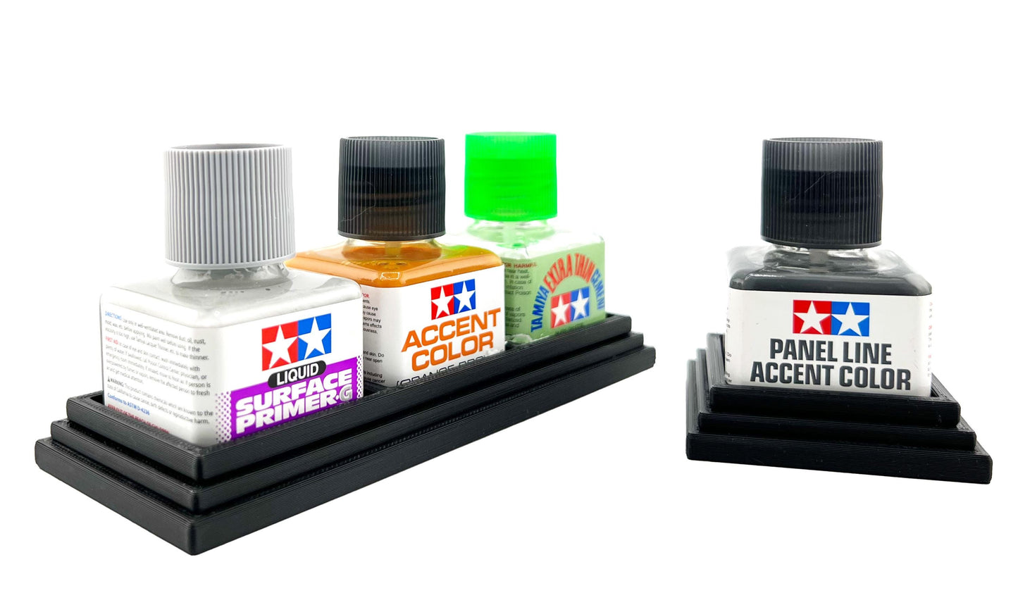 Anti-Tip 3D Printed Tamiya Glue Bottle Holder Dual Square & Hex Style + Single Square 1 Each w/Rubber Feet Tamiya 87038 87012