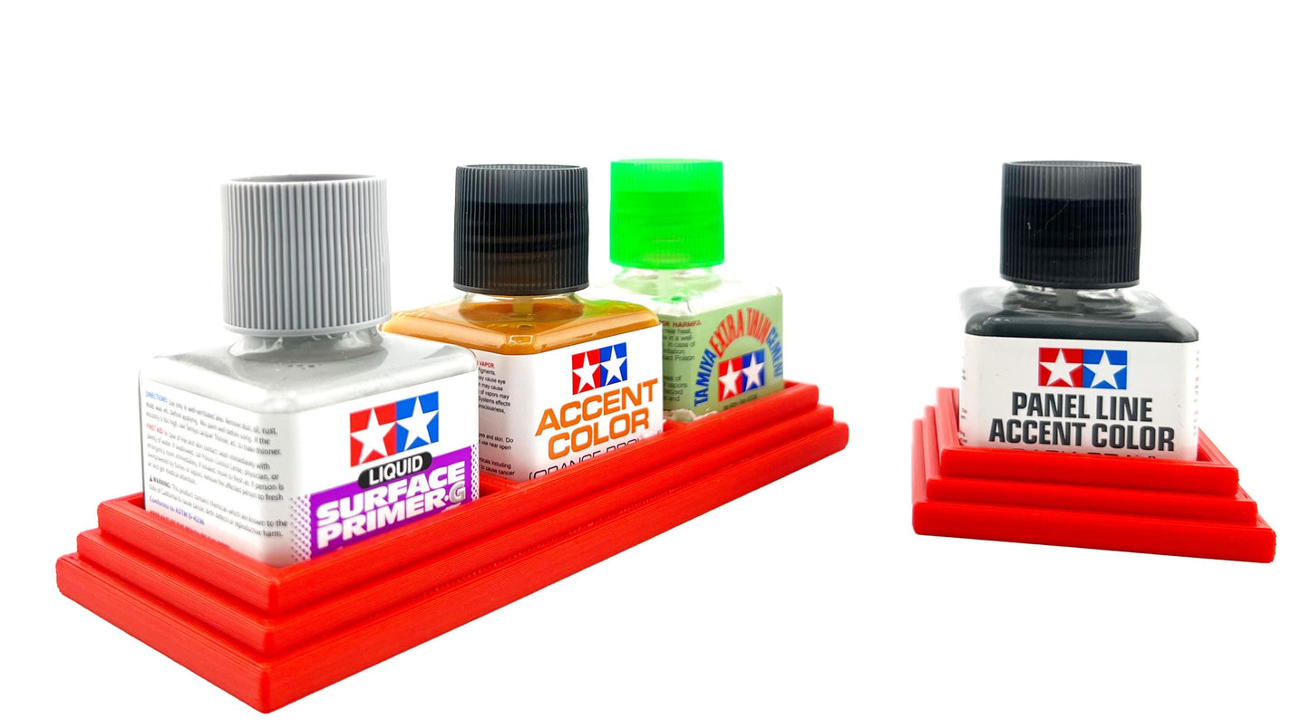 Anti-Tip 3D Printed Tamiya Glue Bottle Holder Dual Square & Hex Style + Single Square 1 Each w/Rubber Feet Tamiya 87038 87012