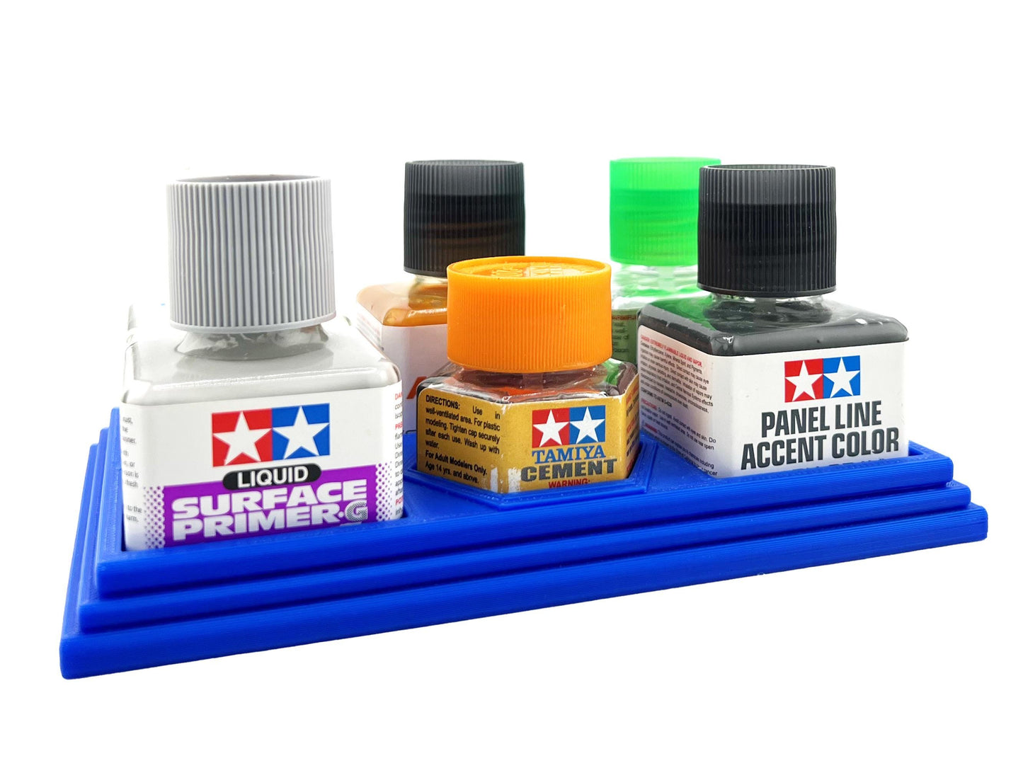 Anti-Tip 3D Printed Tamiya Glue Bottle Holder 5 Square & Hex with Rubber Feet Tamiya 87038 87012