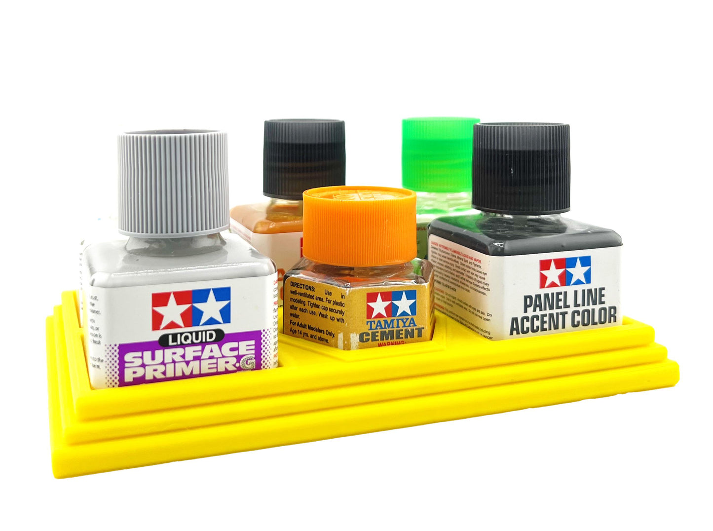 Anti-Tip 3D Printed Tamiya Glue Bottle Holder 5 Square & Hex with Rubber Feet Tamiya 87038 87012