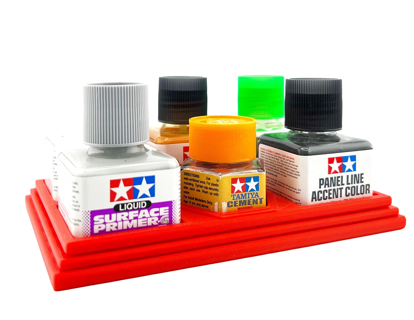 Anti-Tip 3D Printed Tamiya Glue Bottle Holder 5 Square & Hex with Rubber Feet Tamiya 87038 87012