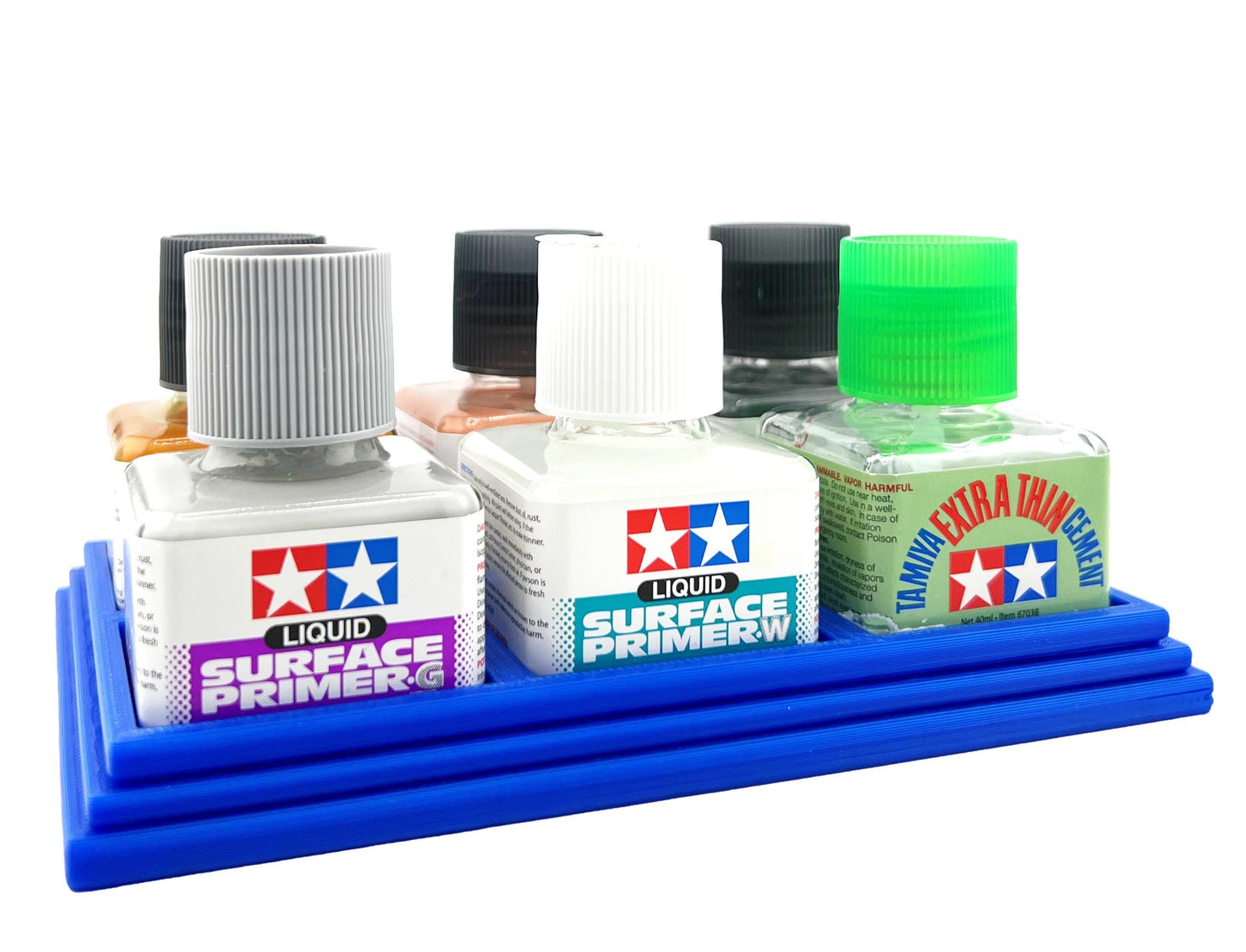 Anti-Tip 3D Printed Tamiya Glue Bottle Holder 6 Square with Rubber Feet Tamiya 87038 87182