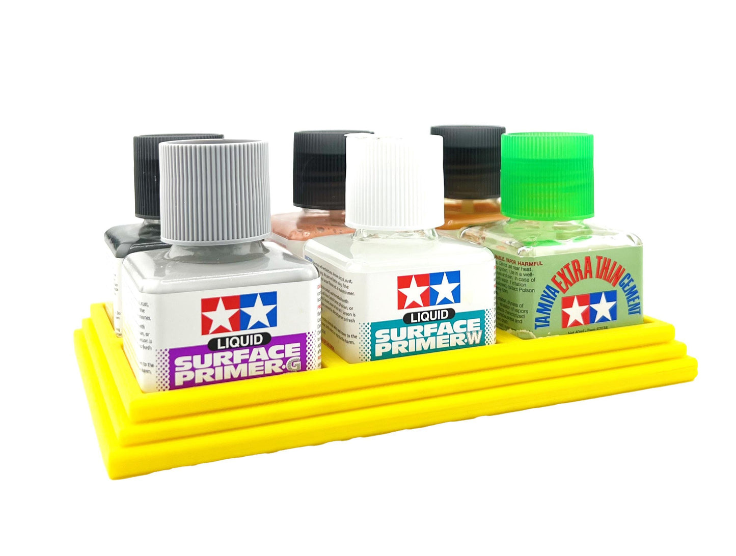 Anti-Tip 3D Printed Tamiya Glue Bottle Holder 6 Square with Rubber Feet Tamiya 87038 87182