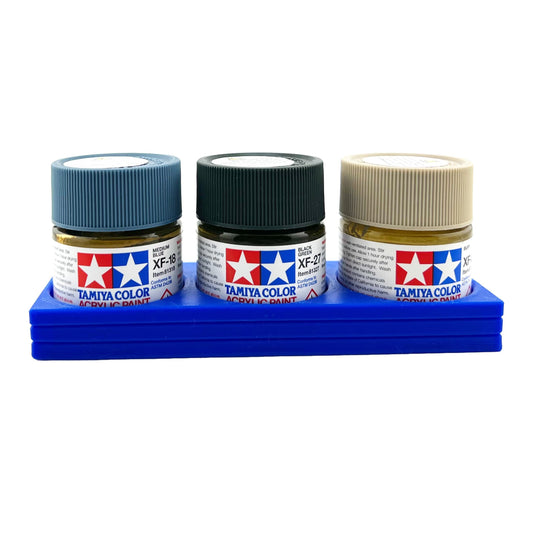 Tamiya 23ml Paint Bottle Holder - Holds 3 Tamiya 23ml Bottles with Anti-Slip Rubber Feet - 3d Printed