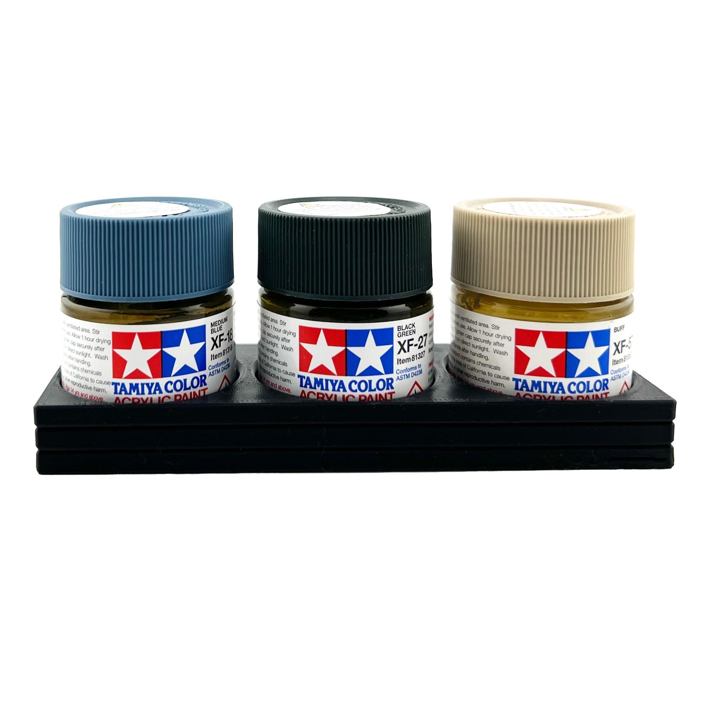 Tamiya 23ml Paint Bottle Holder - Holds 3 Tamiya 23ml Bottles with Anti-Slip Rubber Feet - 3d Printed