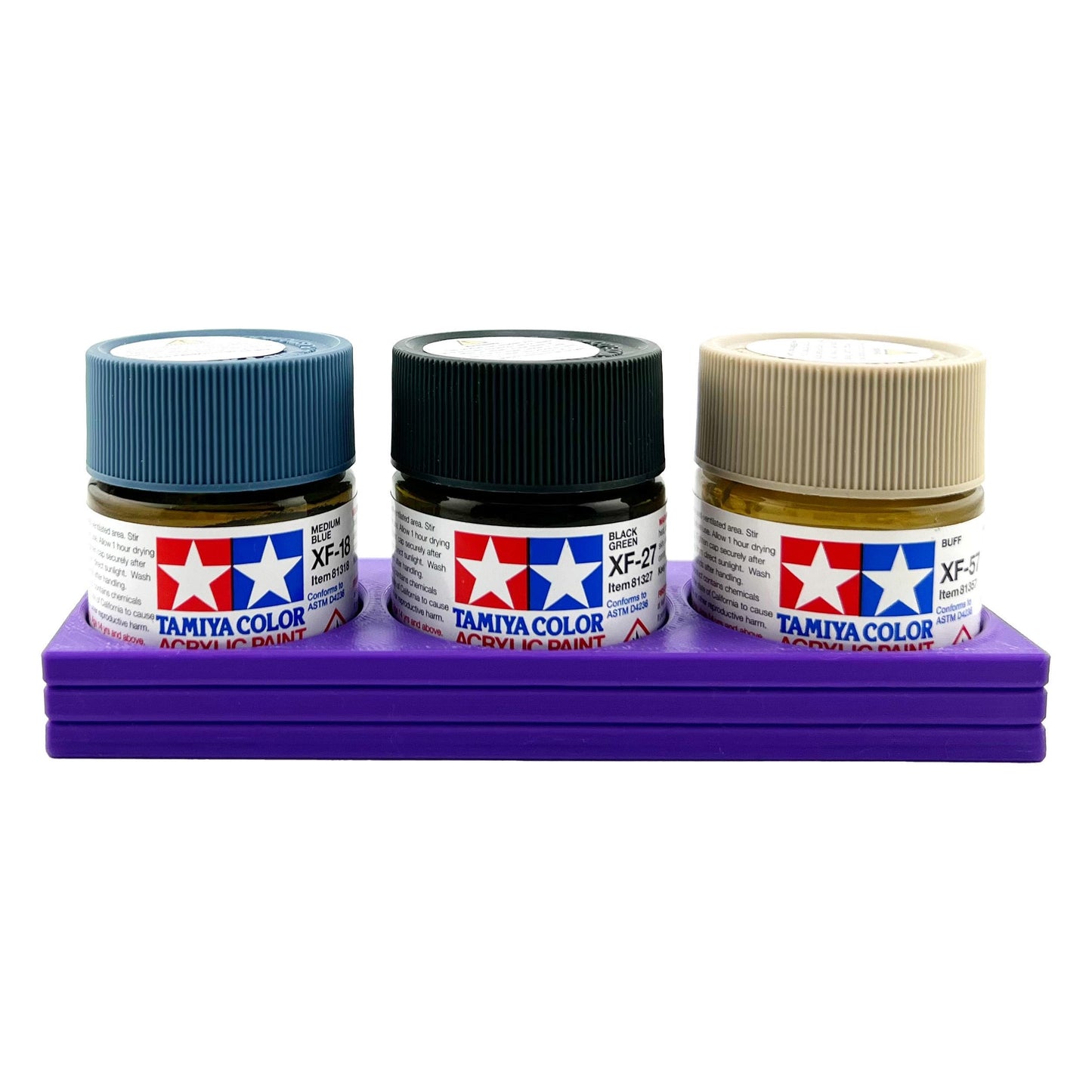 Tamiya 23ml Paint Bottle Holder - Holds 3 Tamiya 23ml Bottles with Anti-Slip Rubber Feet - 3d Printed