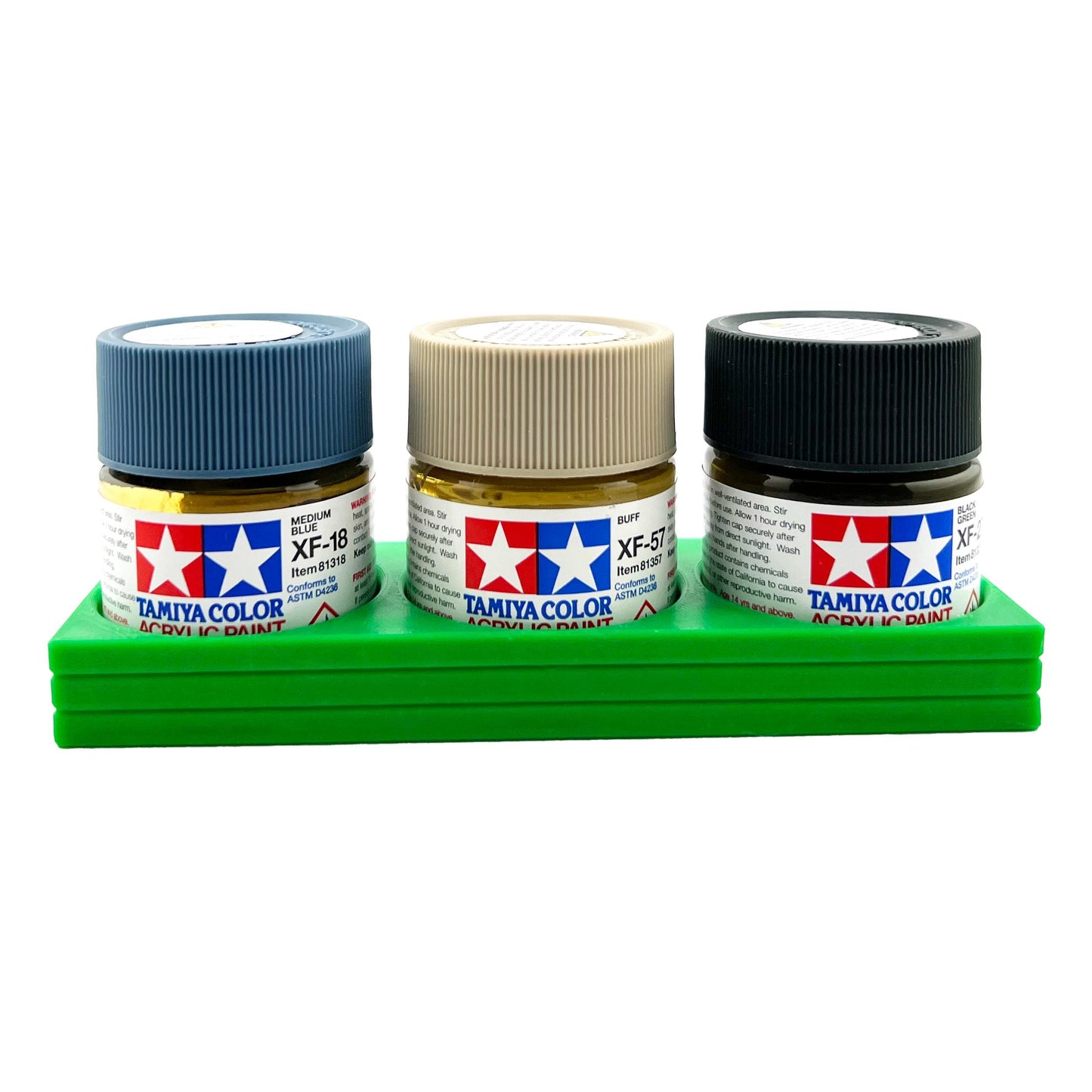 Tamiya 23ml Paint Bottle Holder - Holds 3 Tamiya 23ml Bottles with Anti-Slip Rubber Feet - 3d Printed