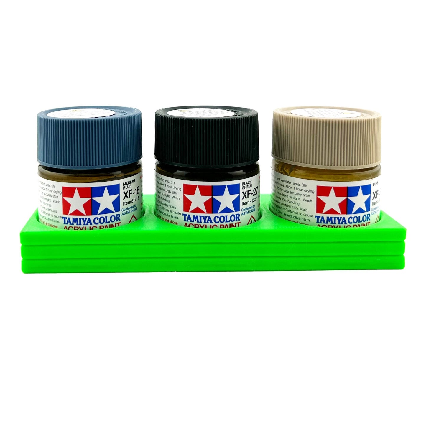 Tamiya 23ml Paint Bottle Holder - Holds 3 Tamiya 23ml Bottles with Anti-Slip Rubber Feet - 3d Printed