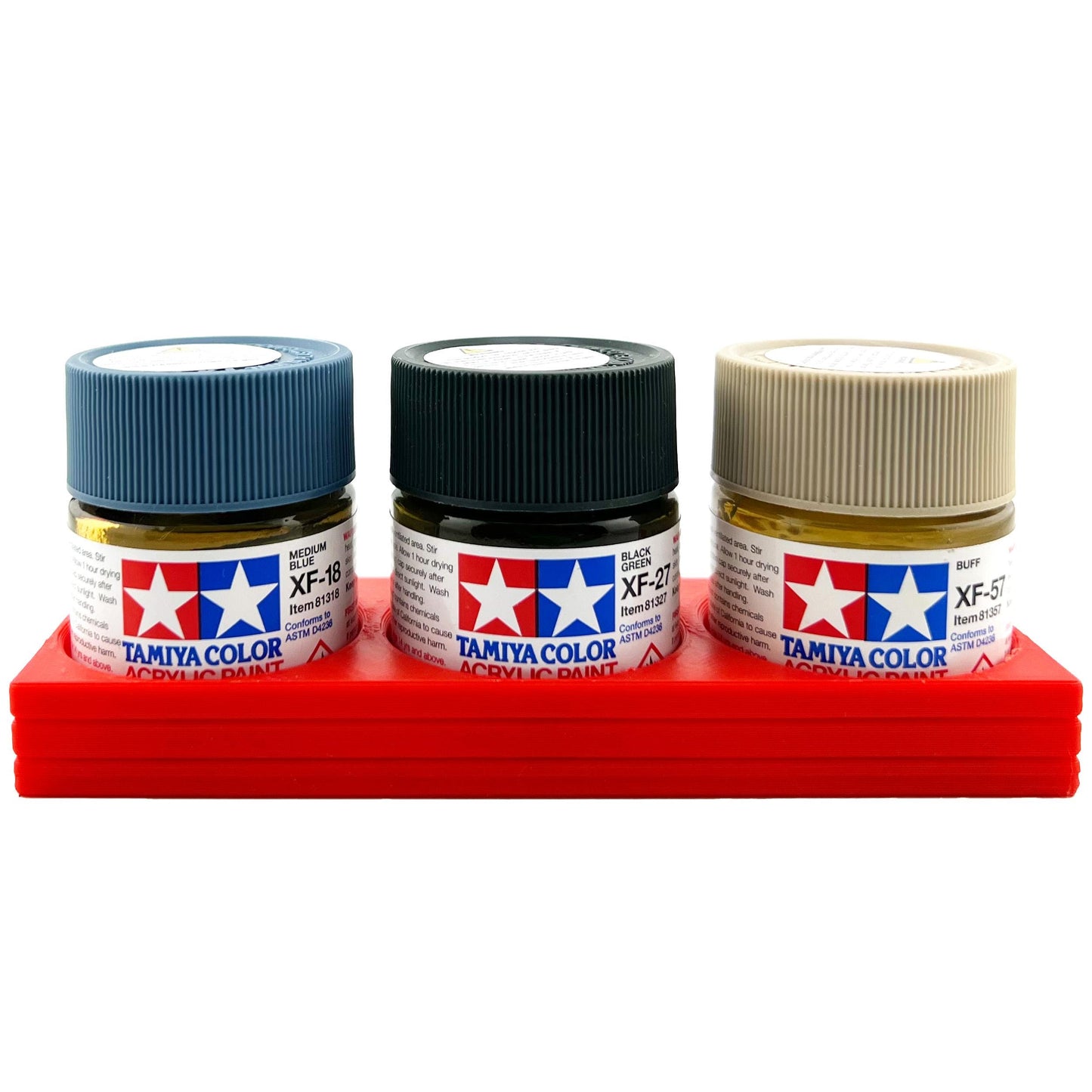 Tamiya 23ml Paint Bottle Holder - Holds 3 Tamiya 23ml Bottles with Anti-Slip Rubber Feet - 3d Printed