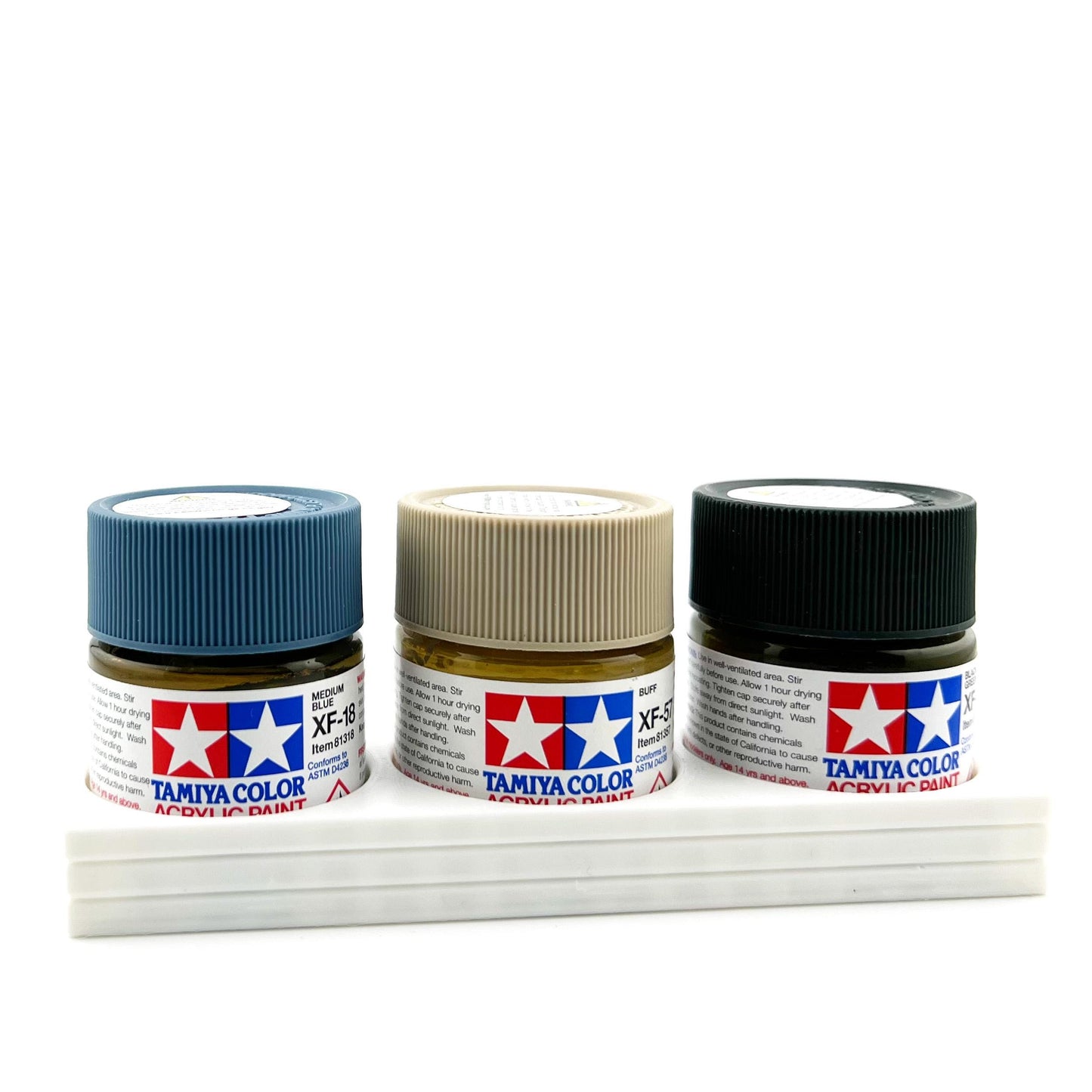 Tamiya 23ml Paint Bottle Holder - Holds 3 Tamiya 23ml Bottles with Anti-Slip Rubber Feet - 3d Printed