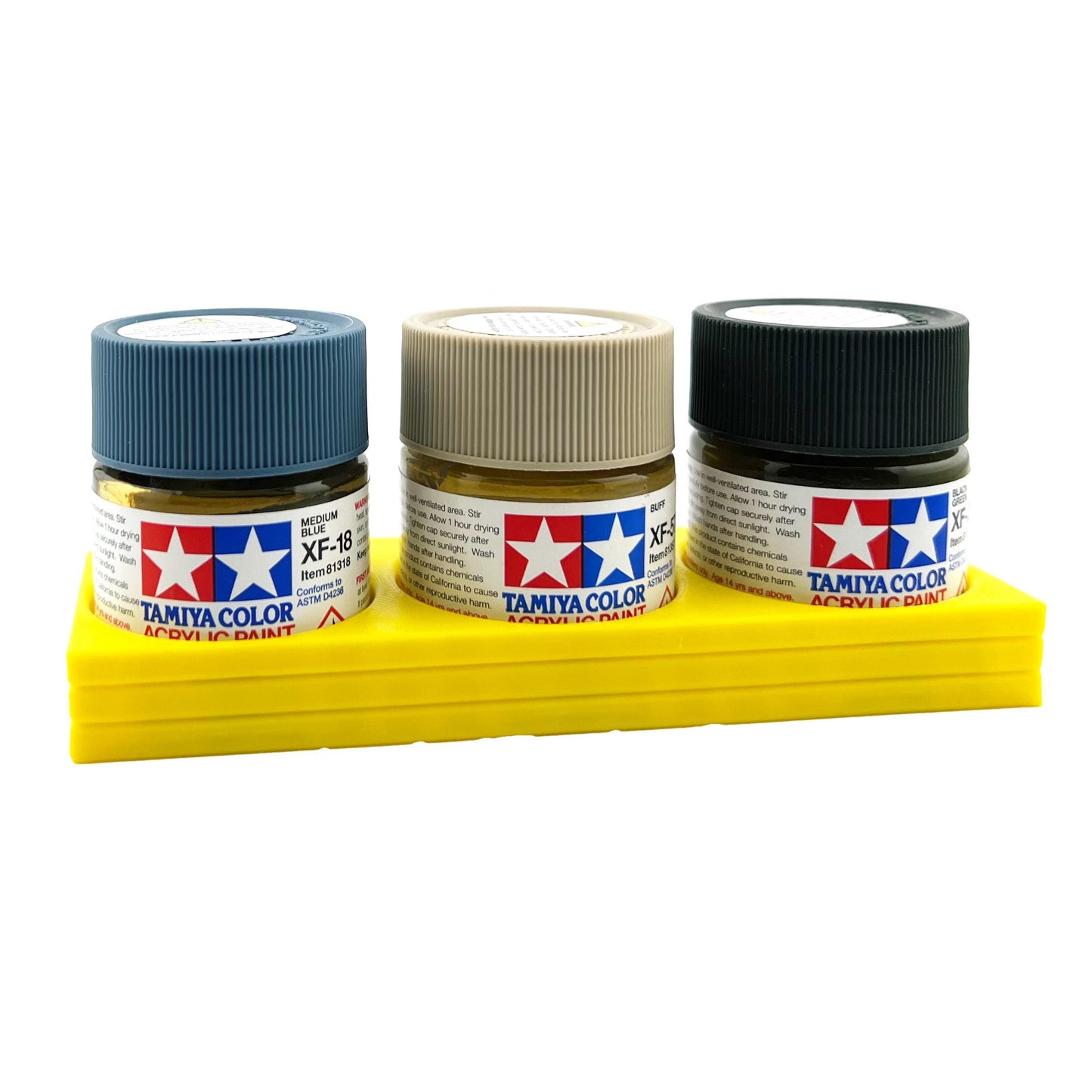 Tamiya 23ml Paint Bottle Holder - Holds 3 Tamiya 23ml Bottles with Anti-Slip Rubber Feet - 3d Printed