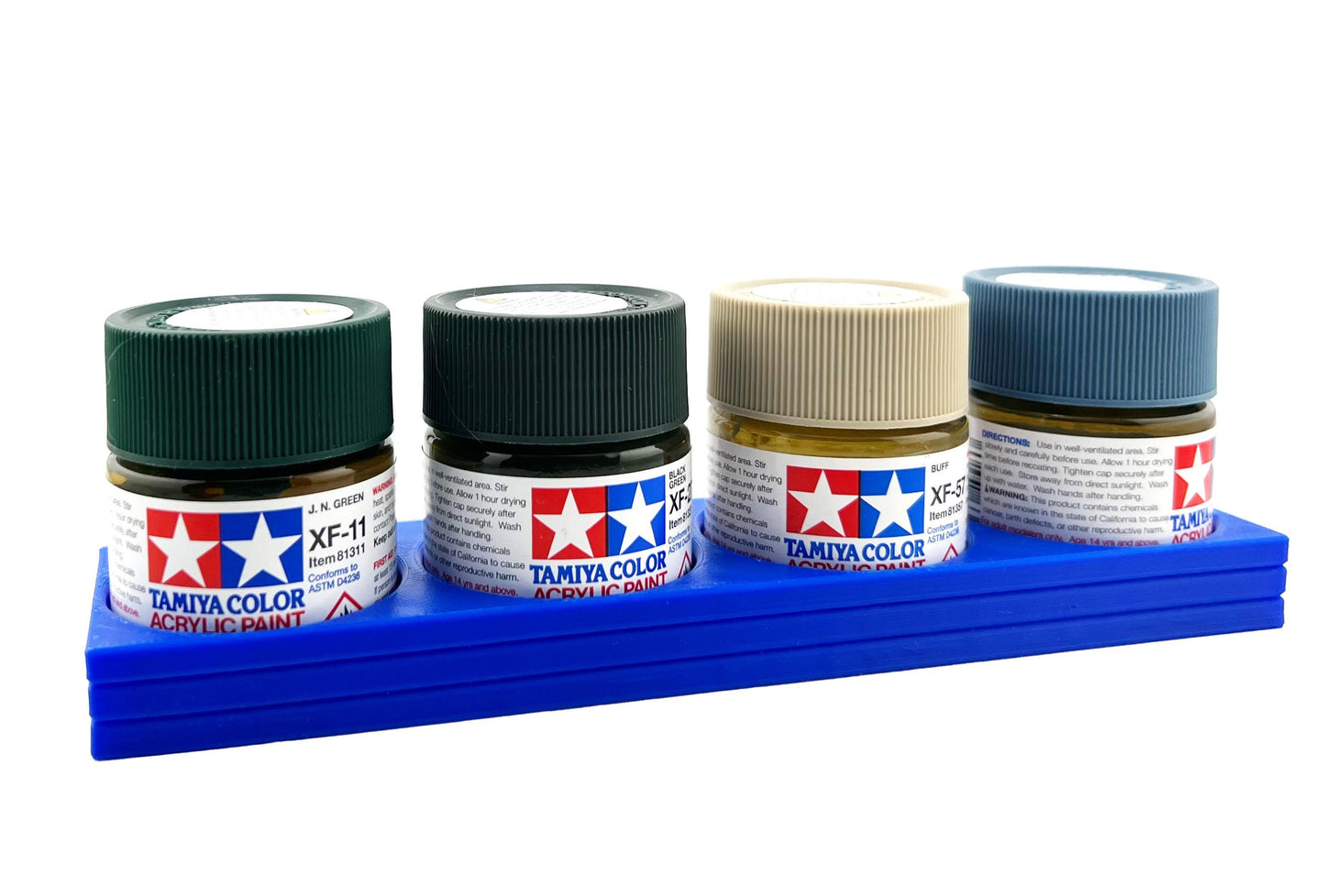 Tamiya 23ml Paint Bottle Holder - Holds 4 Tamiya 23ml Bottles with Anti-Slip Rubber Feet - Long Style - 3d Printed