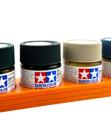 Tamiya 23ml Paint Bottle Holder - Holds 4 Tamiya 23ml Bottles with Anti-Slip Rubber Feet - Long Style - 3d Printed