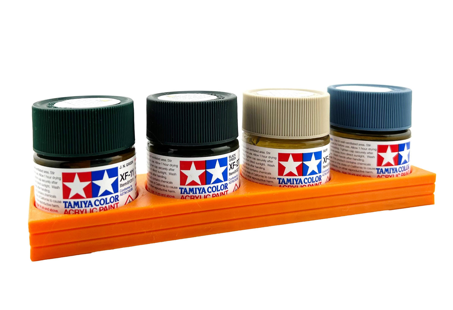 Tamiya 23ml Paint Bottle Holder - Holds 4 Tamiya 23ml Bottles with Anti-Slip Rubber Feet - Long Style - 3d Printed