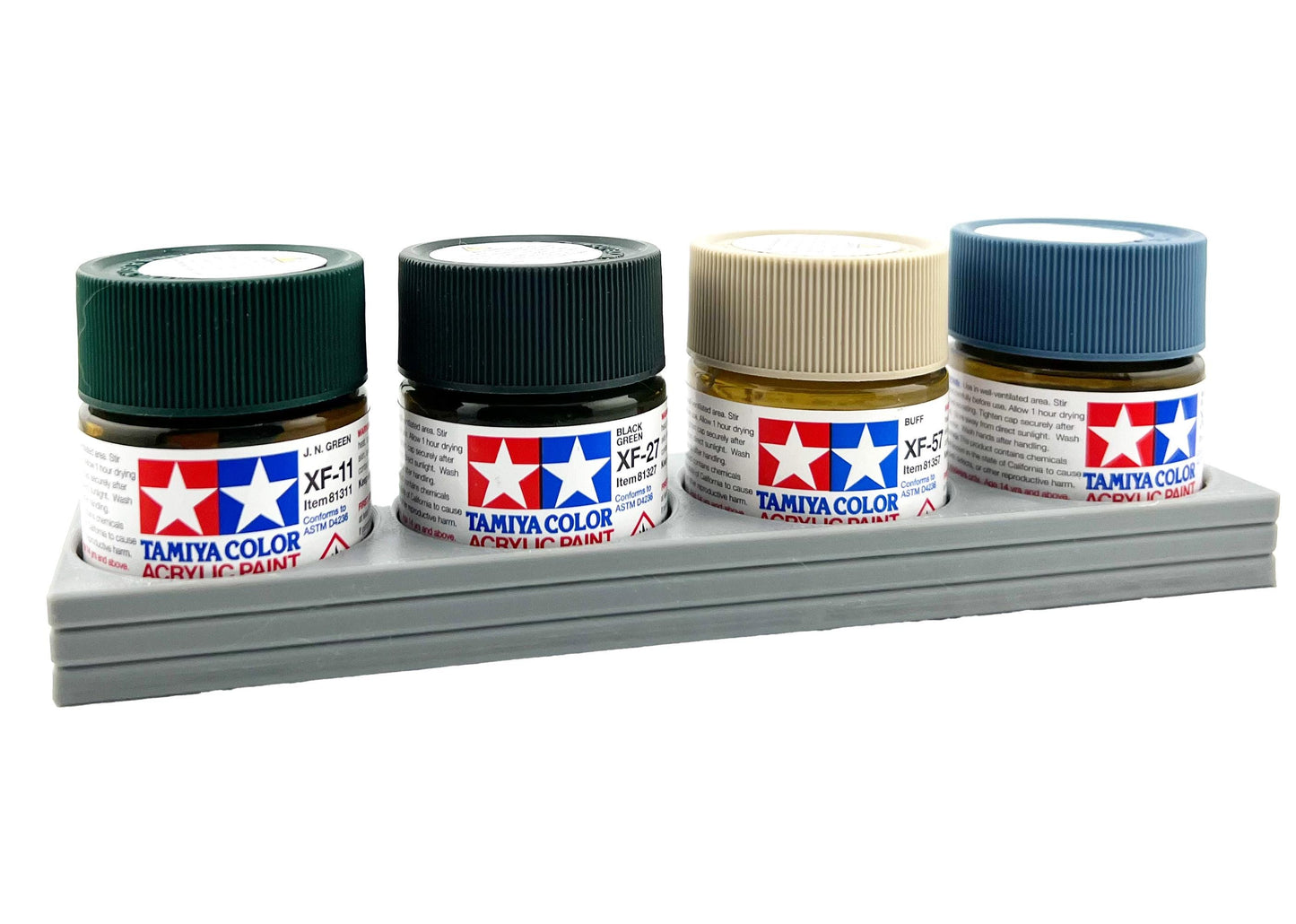 Tamiya 23ml Paint Bottle Holder - Holds 4 Tamiya 23ml Bottles with Anti-Slip Rubber Feet - Long Style - 3d Printed