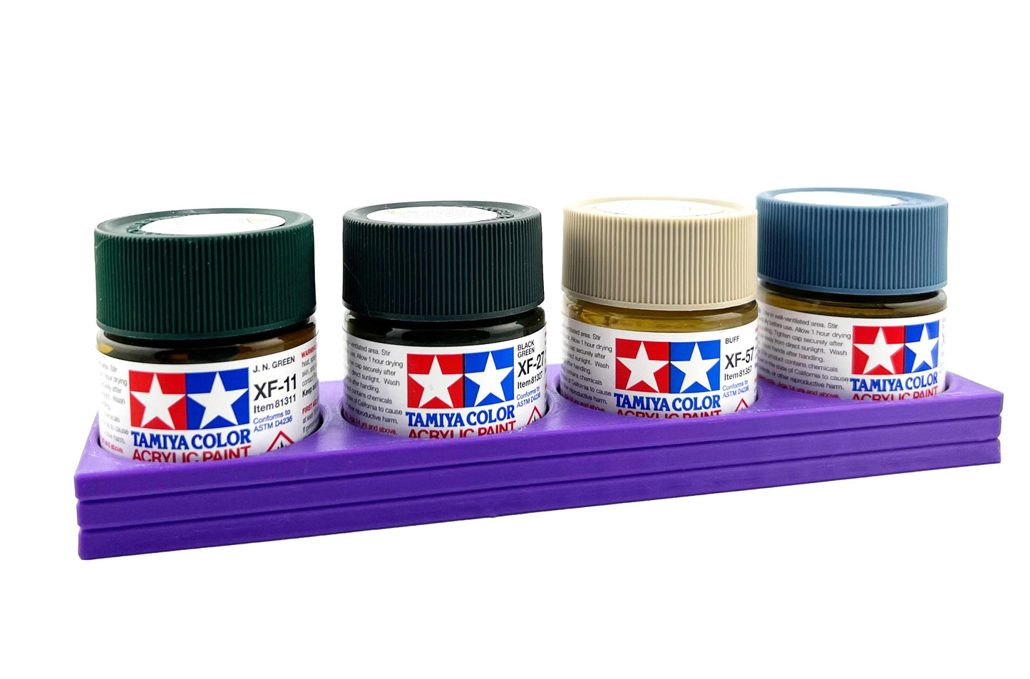 Tamiya 23ml Paint Bottle Holder - Holds 4 Tamiya 23ml Bottles with Anti-Slip Rubber Feet - Long Style - 3d Printed