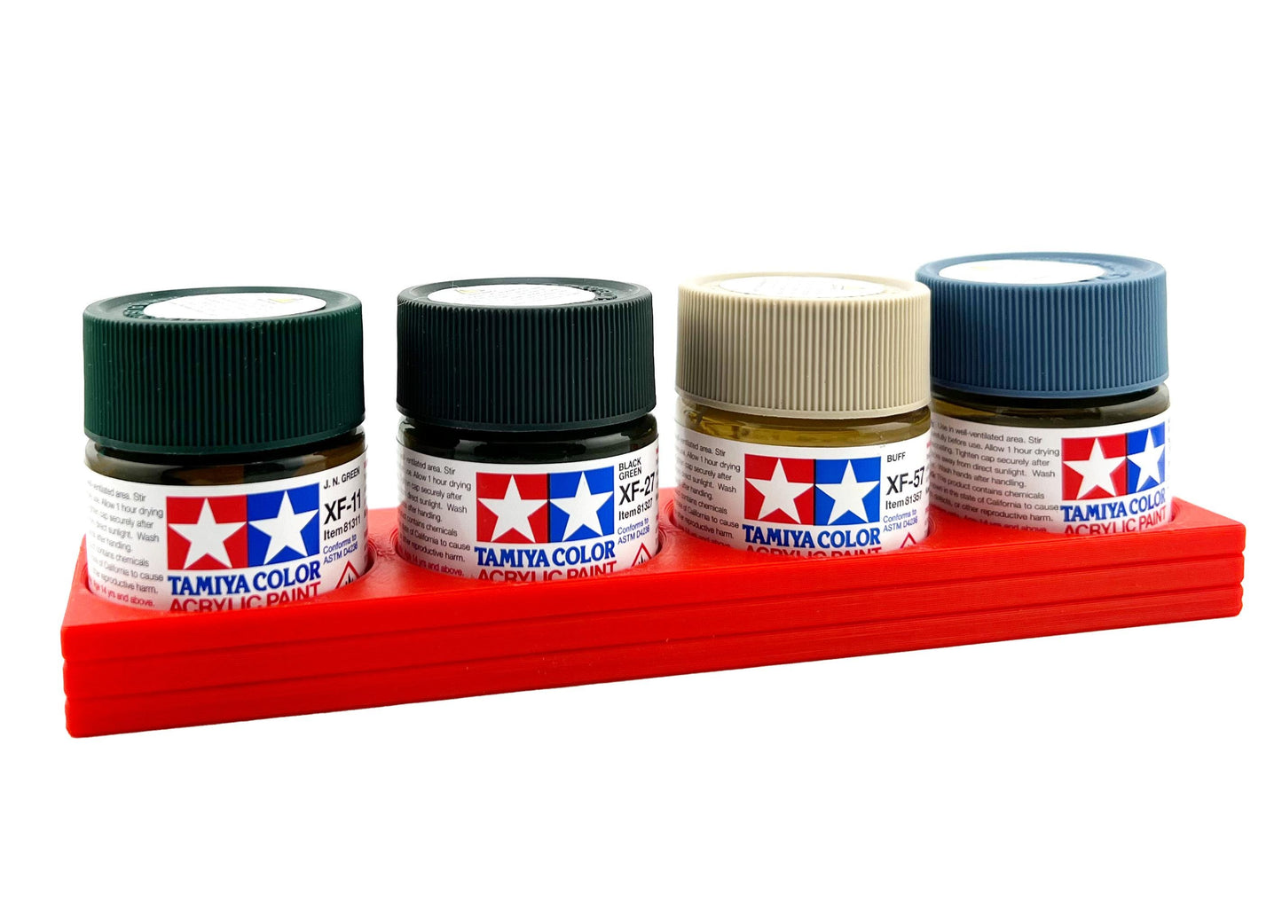 Tamiya 23ml Paint Bottle Holder - Holds 4 Tamiya 23ml Bottles with Anti-Slip Rubber Feet - Long Style - 3d Printed